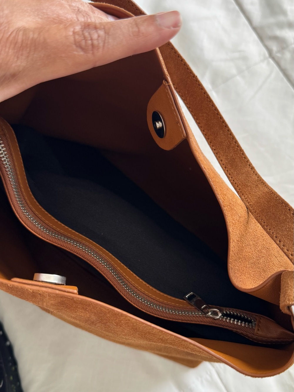 Suede Shoulder Tote Bag in Rich Brown - Picture 5 of 7
